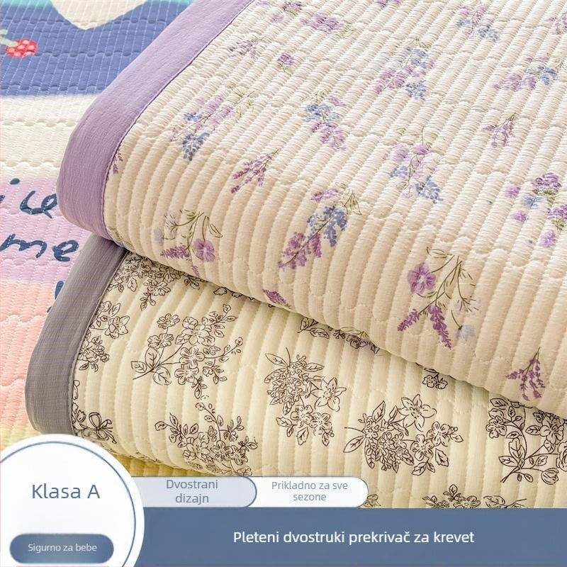 Pokrov za krevet iz dvostruko slojne gazirane tkanine, protuklizni tatami navlaka za madrac, 3-dijelni set, cartoon motiv, reaktivno bojanje, sintetička vlakna
