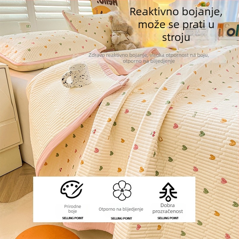 Pokrov za krevet iz dvostruko slojne gazirane tkanine, protuklizni tatami navlaka za madrac, 3-dijelni set, cartoon motiv, reaktivno bojanje, sintetička vlakna