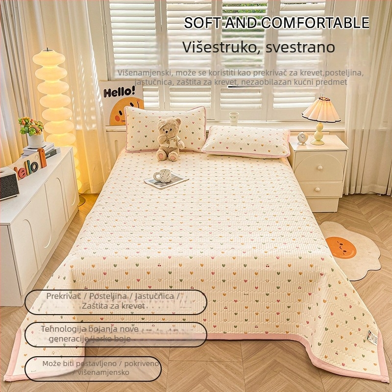 Pokrov za krevet iz dvostruko slojne gazirane tkanine, protuklizni tatami navlaka za madrac, 3-dijelni set, cartoon motiv, reaktivno bojanje, sintetička vlakna