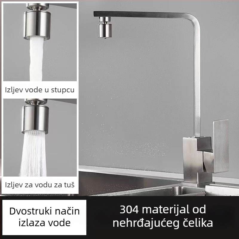 Kuhinjska slavina od nehrđajućeg čelika, model 10090, miješalica, ugradnja tip sjedalo, keramički jezgreni ventil