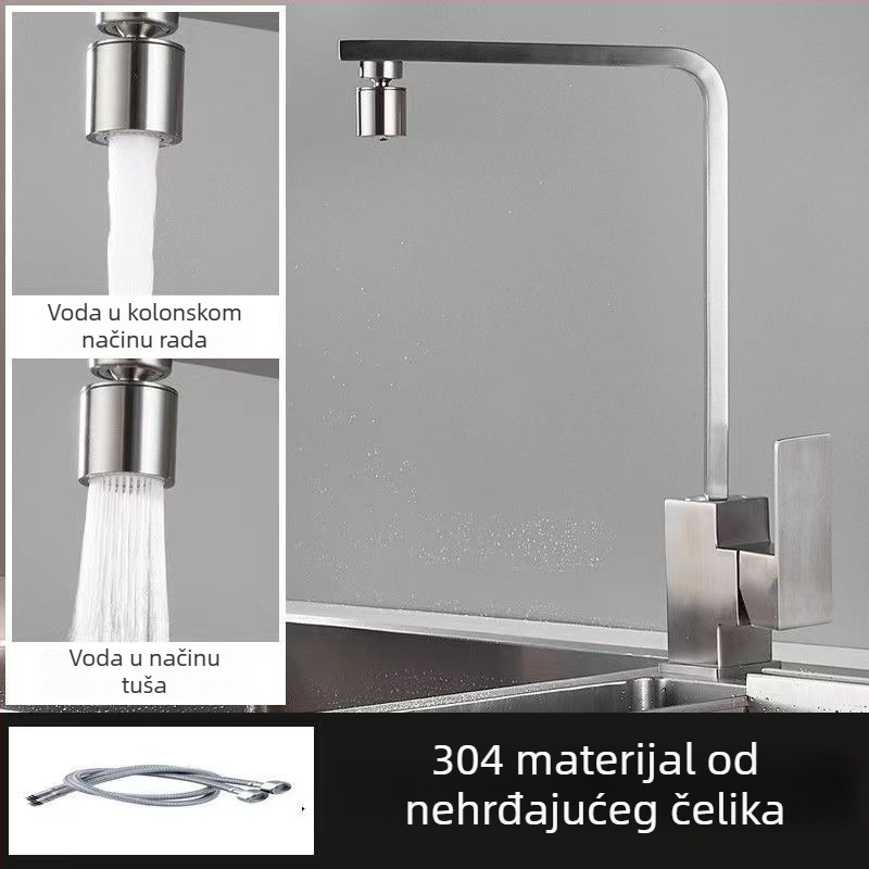 Kuhinjska slavina od nehrđajućeg čelika, model 10090, miješalica, ugradnja tip sjedalo, keramički jezgreni ventil