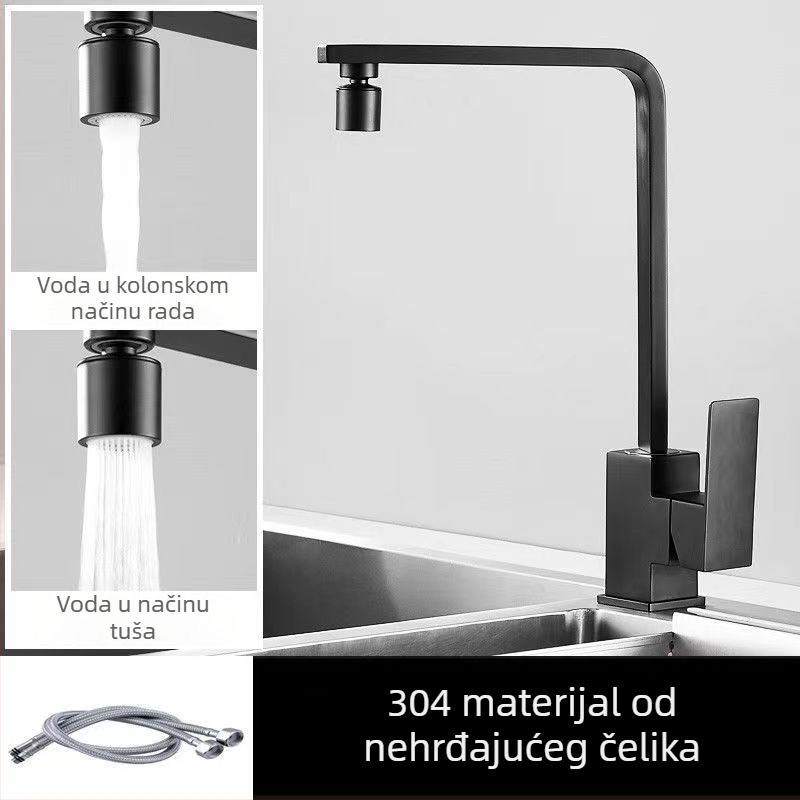 Kuhinjska slavina od nehrđajućeg čelika, model 10090, miješalica, ugradnja tip sjedalo, keramički jezgreni ventil