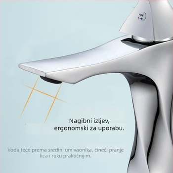 Umivaoni miješalica s okretno dizajnom, topla i hladna voda, zaštita od prskanja, tijelo od cinka, keramički ventil, elektroplate završna obrada, promjer sjedala ventila 32–42 mm