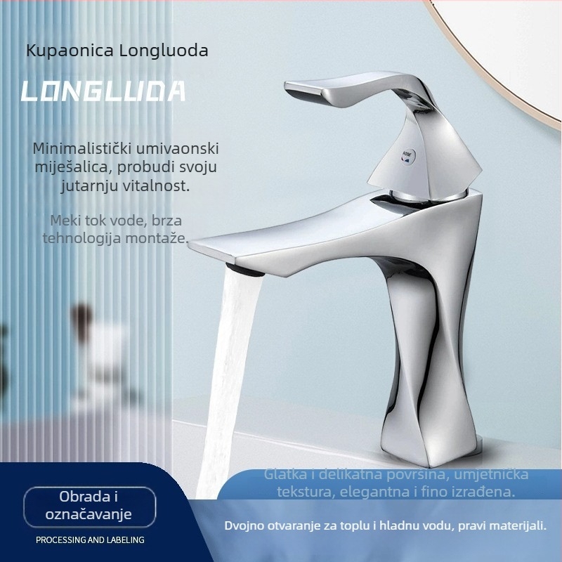 Umivaoni miješalica s okretno dizajnom, topla i hladna voda, zaštita od prskanja, tijelo od cinka, keramički ventil, elektroplate završna obrada, promjer sjedala ventila 32–42 mm