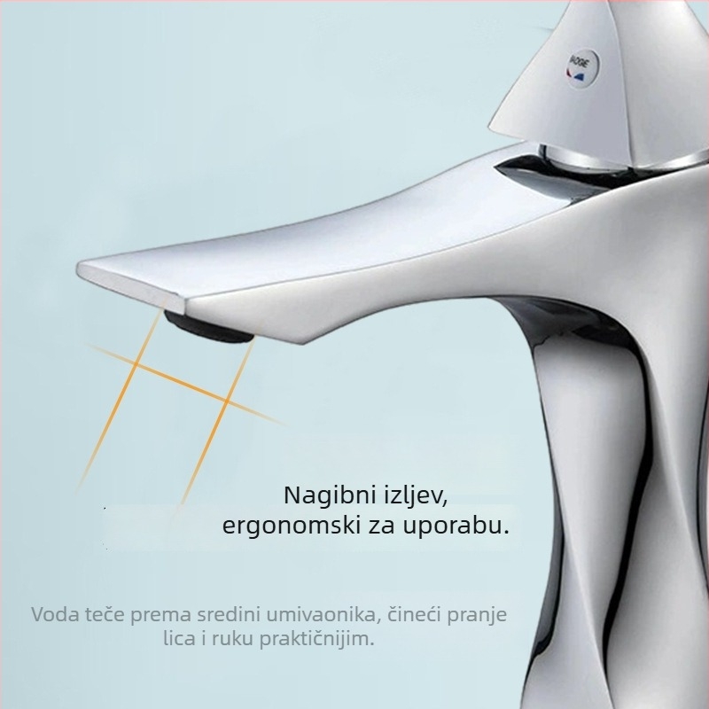 Umivaoni miješalica s okretno dizajnom, topla i hladna voda, zaštita od prskanja, tijelo od cinka, keramički ventil, elektroplate završna obrada, promjer sjedala ventila 32–42 mm