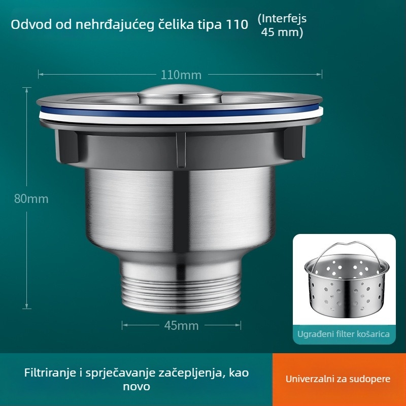 Set odvoda za kuhinju — nehrđajući čelik, S-oblika, vučni tip, model JG-XS1, JOIUWW