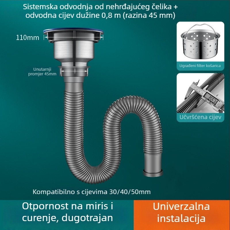 Set odvoda za kuhinju — nehrđajući čelik, S-oblika, vučni tip, model JG-XS1, JOIUWW