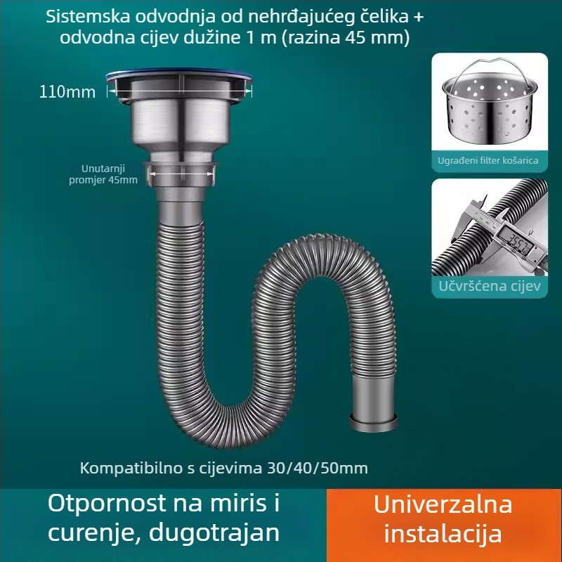 Set odvoda za kuhinju — nehrđajući čelik, S-oblika, vučni tip, model JG-XS1, JOIUWW