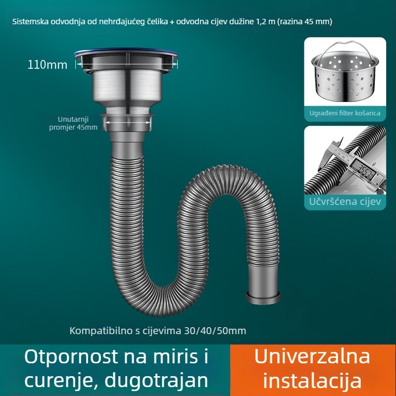 Set odvoda za kuhinju — nehrđajući čelik, S-oblika, vučni tip, model JG-XS1, JOIUWW