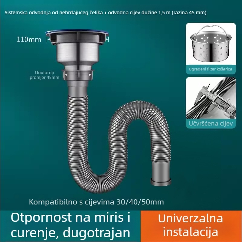 Set odvoda za kuhinju — nehrđajući čelik, S-oblika, vučni tip, model JG-XS1, JOIUWW