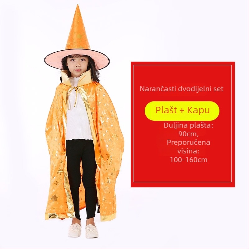 Dječji Halloween plašt s kapom – cosplay kostim Čarobnica/Maga, pamuk-mješovita tkanina, poliester