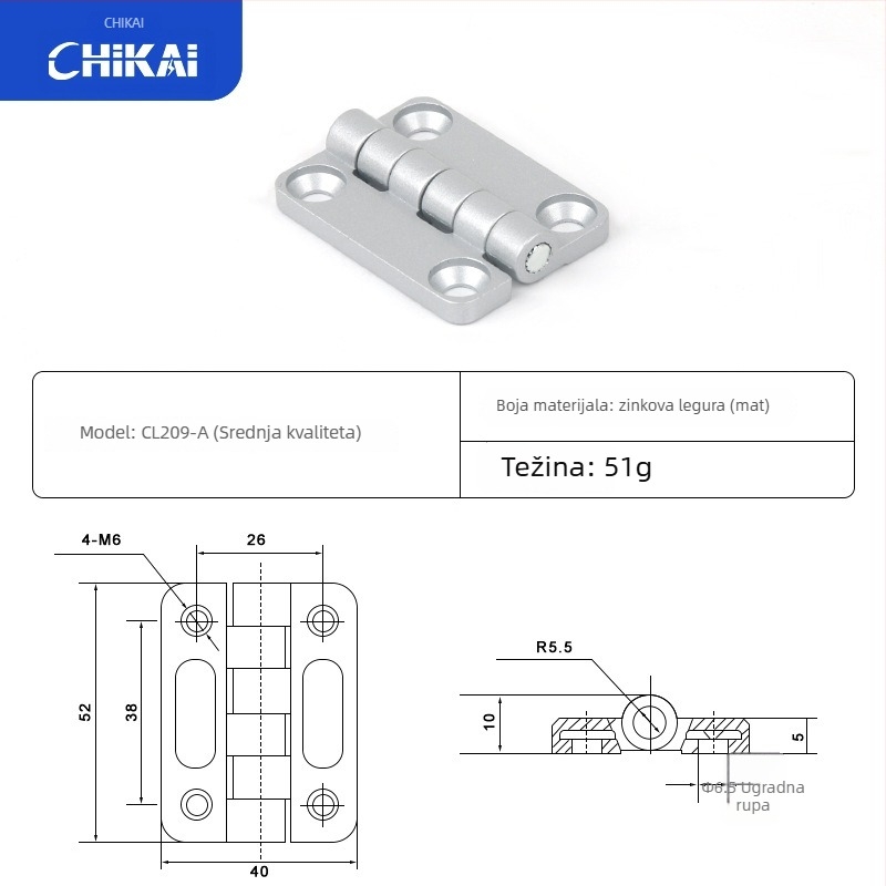 CL209 običan kvadratni šarki za razvodne kutije — modeli CL209-1, CL209-A, CL209-1C; materijal: cinkova legura; završna obrada površine: elektroplatiranje i poliranje; marka: Chikai