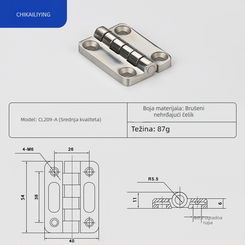 CL209 običan kvadratni šarki za razvodne kutije — modeli CL209-1, CL209-A, CL209-1C; materijal: cinkova legura; završna obrada površine: elektroplatiranje i poliranje; marka: Chikai