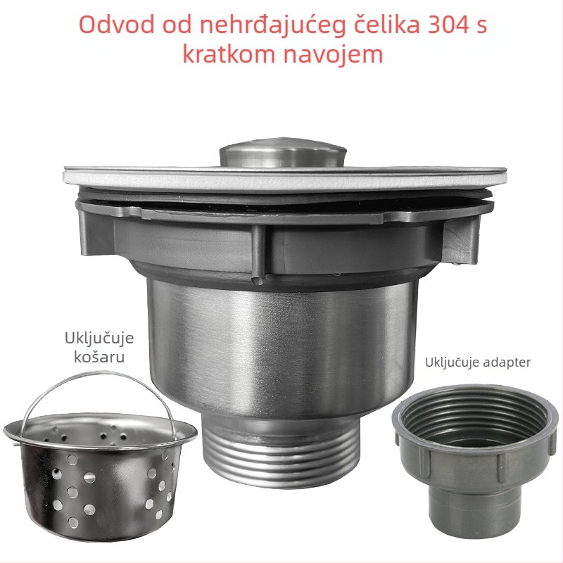 304 nehrđajući čelik kuhinjski odvod, povlačni tip, britanski odvod, moderni minimalistički dizajn, košarica s poklopcem protiv mirisa