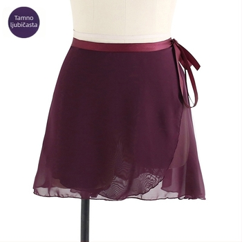 Ženska baletna suknja za odrasle, jednodijelna mrežasta suknja s vezicom, vanjski materijal 95% poliester, podstava šifon