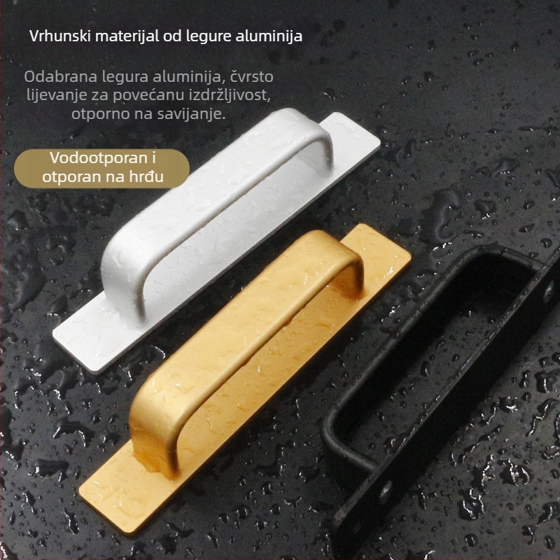 Sukop 41144 držač za klizna vrata od aluminijske legure, mat završna obrada, pričvršćivanje ljepilom bez bušenja, za drvena vrata i staklene kuhinjske ormariće
