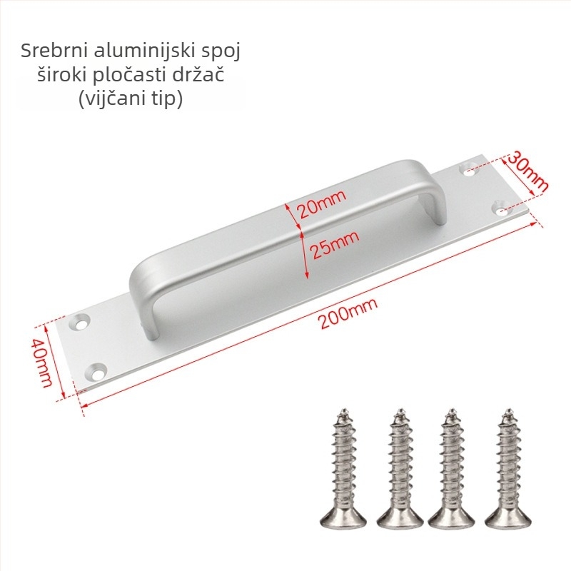 Sukop 41144 držač za klizna vrata od aluminijske legure, mat završna obrada, pričvršćivanje ljepilom bez bušenja, za drvena vrata i staklene kuhinjske ormariće