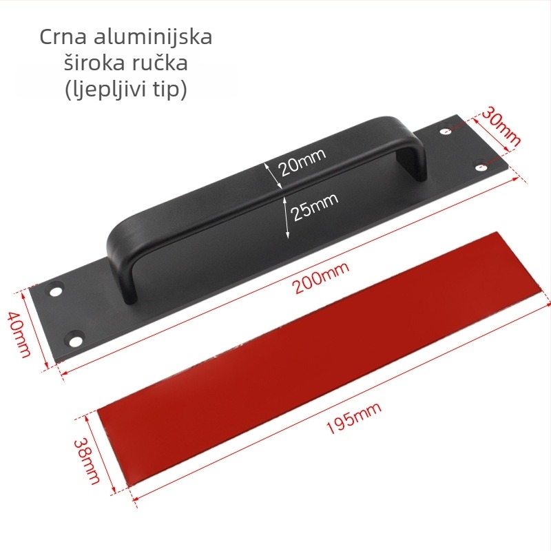 Sukop 41144 držač za klizna vrata od aluminijske legure, mat završna obrada, pričvršćivanje ljepilom bez bušenja, za drvena vrata i staklene kuhinjske ormariće