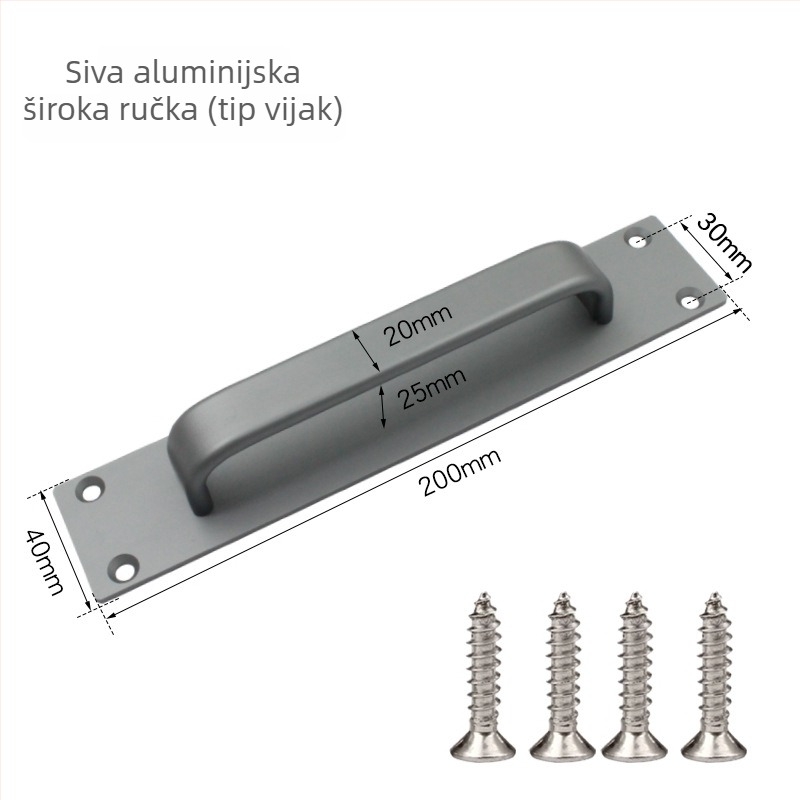 Sukop 41144 držač za klizna vrata od aluminijske legure, mat završna obrada, pričvršćivanje ljepilom bez bušenja, za drvena vrata i staklene kuhinjske ormariće