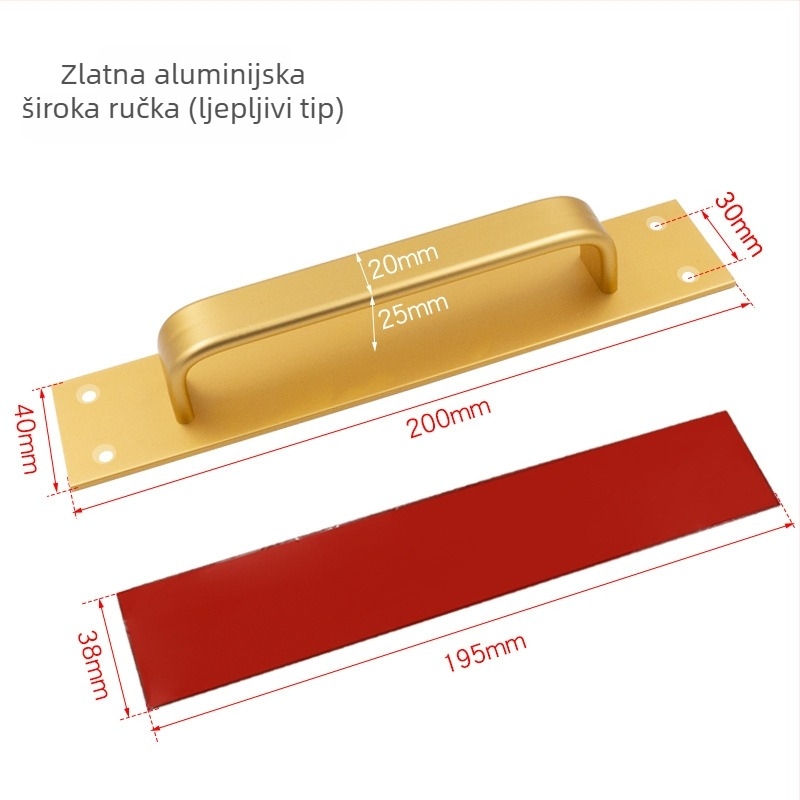 Sukop 41144 držač za klizna vrata od aluminijske legure, mat završna obrada, pričvršćivanje ljepilom bez bušenja, za drvena vrata i staklene kuhinjske ormariće