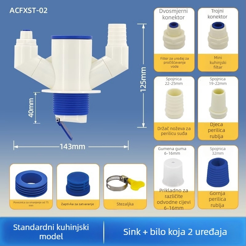 Kuhinjski T-spoj za odvod - trodirektni razdjelnik, ABS materijal, marka Yayier bathroom
