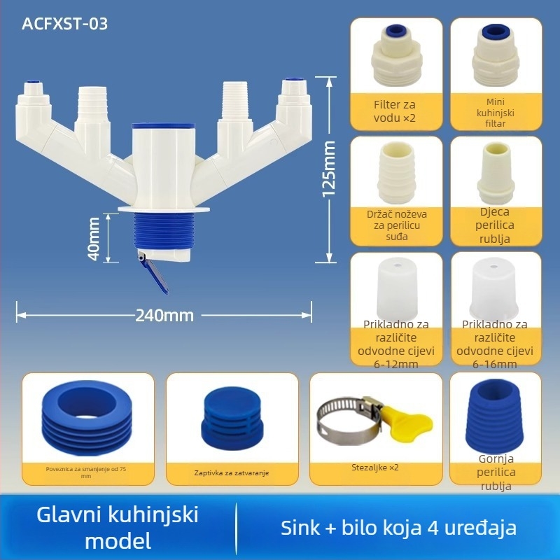 Kuhinjski T-spoj za odvod - trodirektni razdjelnik, ABS materijal, marka Yayier bathroom