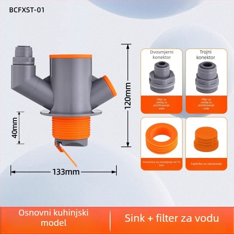 Kuhinjski T-spoj za odvod - trodirektni razdjelnik, ABS materijal, marka Yayier bathroom