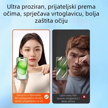 Staklena zaštita zaslona s AR zaštitom očiju, prednji film, HD kvaliteta, kompatibilno s iPhone 15 Pro Max, 16 Pro i 14 Plus
