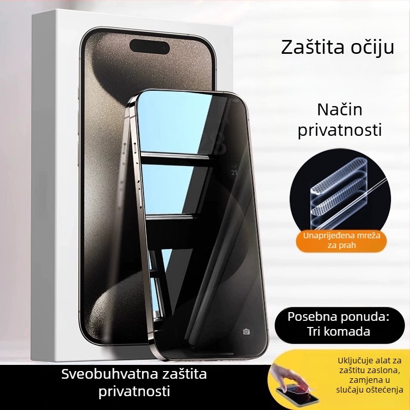 Staklena zaštita zaslona s AR zaštitom očiju, prednji film, HD kvaliteta, kompatibilno s iPhone 15 Pro Max, 16 Pro i 14 Plus
