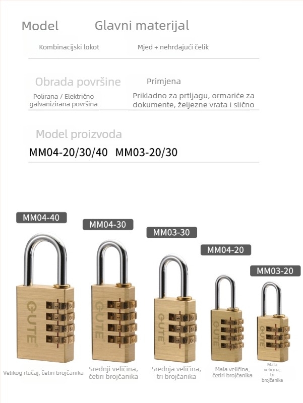 Gut Type C nehrđajući čelični kombinacijski lokot za kućnu upotrebu – moderan minimalistički stil