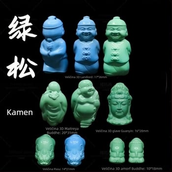 Privjesak od magnezita s gravurom Guanyin i Buddhe Maitreya te Pixiu; talisman; oblik: starinski koralj / jabukasti koralj; obrada: graviranje i poliranje; podrijetlo: Shanwei; stil: lagani luksuz