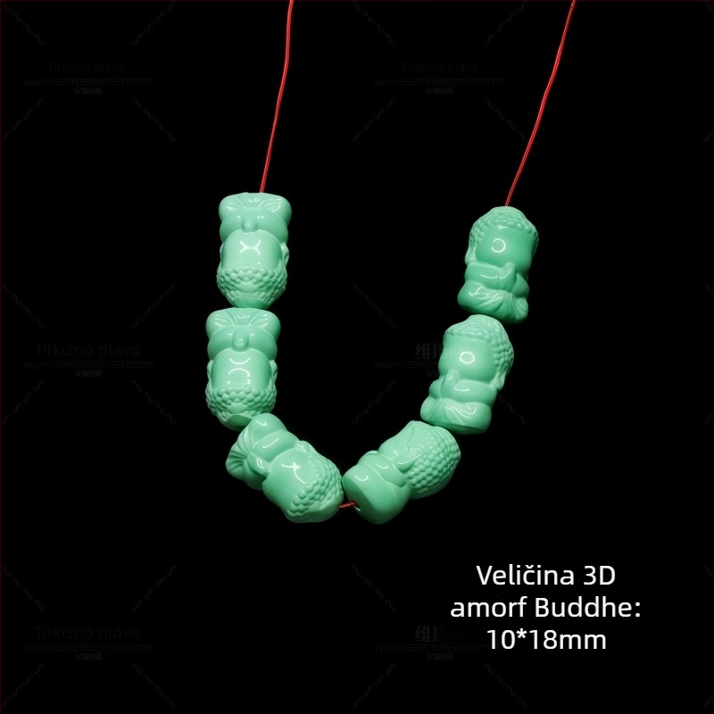 Privjesak od magnezita s gravurom Guanyin i Buddhe Maitreya te Pixiu; talisman; oblik: starinski koralj / jabukasti koralj; obrada: graviranje i poliranje; podrijetlo: Shanwei; stil: lagani luksuz