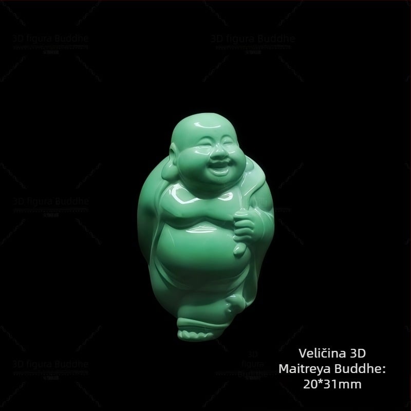 Privjesak od magnezita s gravurom Guanyin i Buddhe Maitreya te Pixiu; talisman; oblik: starinski koralj / jabukasti koralj; obrada: graviranje i poliranje; podrijetlo: Shanwei; stil: lagani luksuz