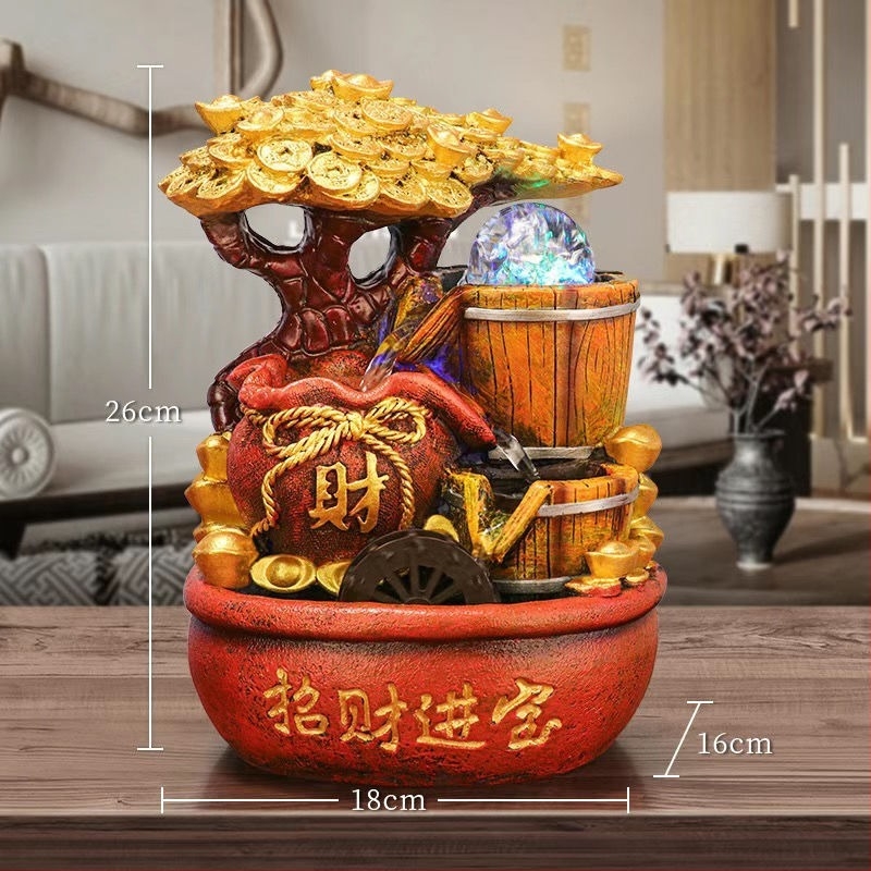 Feng shui dekorativna skulptura s tekućom vodom za dnevni boravak i ured – urezbena od smole (Materijal: smola; Obrada: urezbena; Površina: druga)