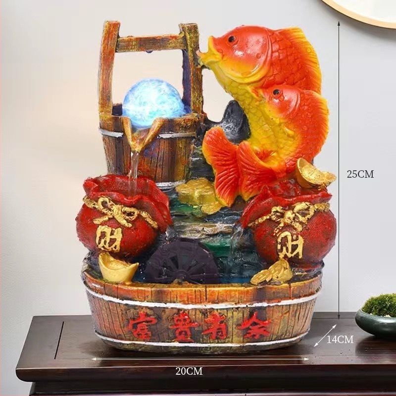 Feng shui dekorativna skulptura s tekućom vodom za dnevni boravak i ured – urezbena od smole (Materijal: smola; Obrada: urezbena; Površina: druga)