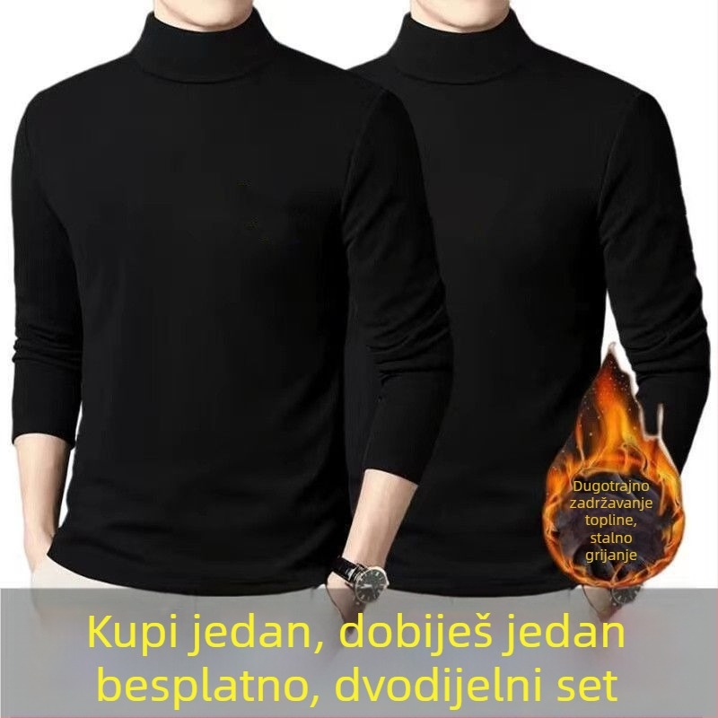 Muška termo baza majica s dugačkim rukavima, flis-obal, okrugli ovratnik, ležeran kroj, poliesterska smjesa