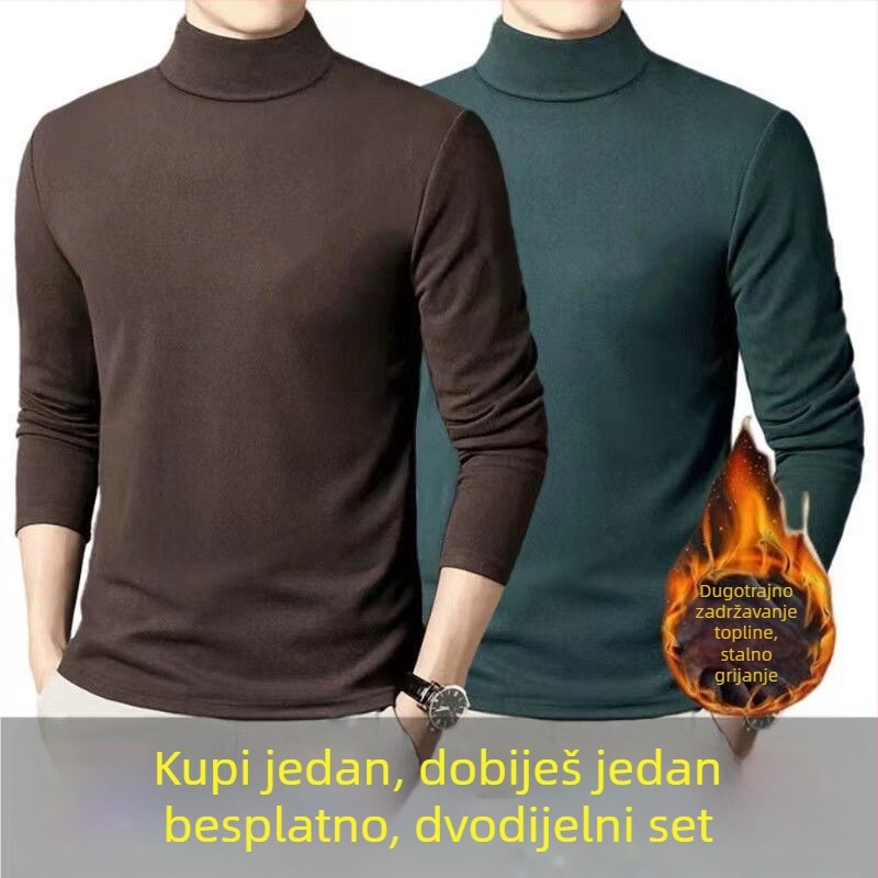 Muška termo baza majica s dugačkim rukavima, flis-obal, okrugli ovratnik, ležeran kroj, poliesterska smjesa