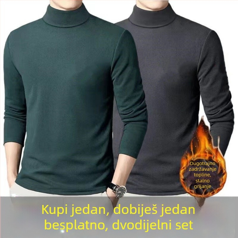 Muška termo baza majica s dugačkim rukavima, flis-obal, okrugli ovratnik, ležeran kroj, poliesterska smjesa