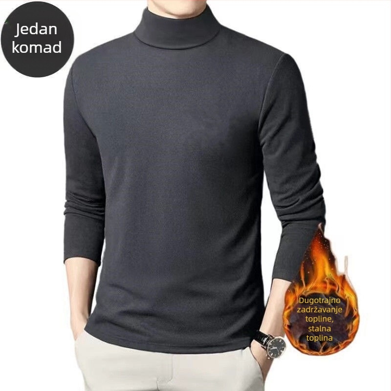 Muška termo baza majica s dugačkim rukavima, flis-obal, okrugli ovratnik, ležeran kroj, poliesterska smjesa