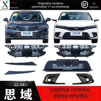 Prednja rešetka radijatora s uzorkom saća za Honda Civic 11. generacije, metalna konstrukcija, kompatibilna s ručnim mjenjačem, originalna tvornička prilagodba