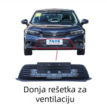 Prednja rešetka radijatora s uzorkom saća za Honda Civic 11. generacije, metalna konstrukcija, kompatibilna s ručnim mjenjačem, originalna tvornička prilagodba
