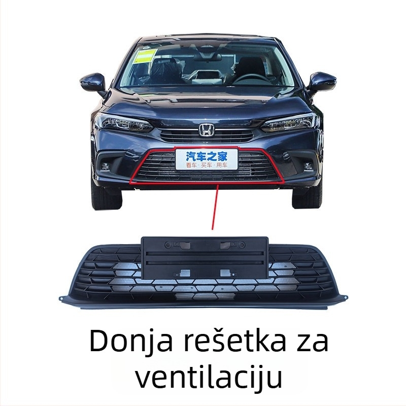 Prednja rešetka radijatora s uzorkom saća za Honda Civic 11. generacije, metalna konstrukcija, kompatibilna s ručnim mjenjačem, originalna tvornička prilagodba