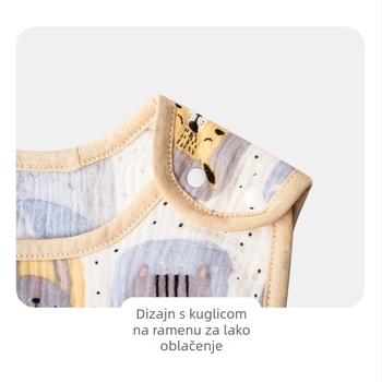 Spavaća vreća za bebe u vestnom stilu, bez rukava, od čistog pamuka (≥95%), podstava i punilo od pamuka; pogodno za ljeto, proljeće i jesen.