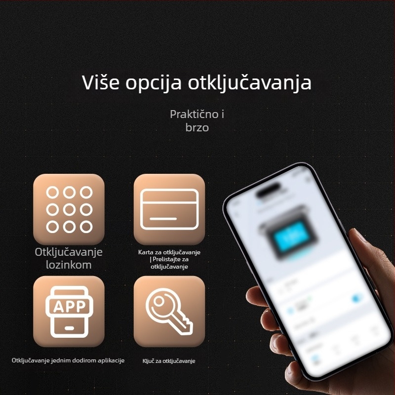 Pametni razdvojeni brava za hotele i apartmane — cinkovo legirano tijelo, model YKFTM760, otisak prsta, lozinka, čitač kartica, daljinski pristup putem aplikacije, mehanički ključ