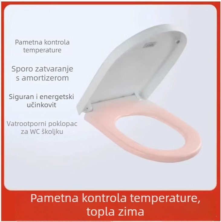 Grijana WC daska s termostatskim grijanjem, klasičan veliki U oblik, električno grijanje s konstantnom temperaturom, PP ploča, podesiva udaljenost rupa za montažu 12–17 cm