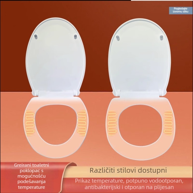 Grijana WC daska s termostatskim grijanjem, klasičan veliki U oblik, električno grijanje s konstantnom temperaturom, PP ploča, podesiva udaljenost rupa za montažu 12–17 cm