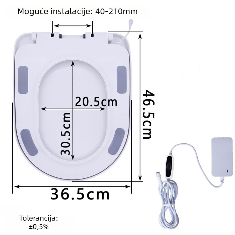 Grijana WC daska s termostatskim grijanjem, klasičan veliki U oblik, električno grijanje s konstantnom temperaturom, PP ploča, podesiva udaljenost rupa za montažu 12–17 cm