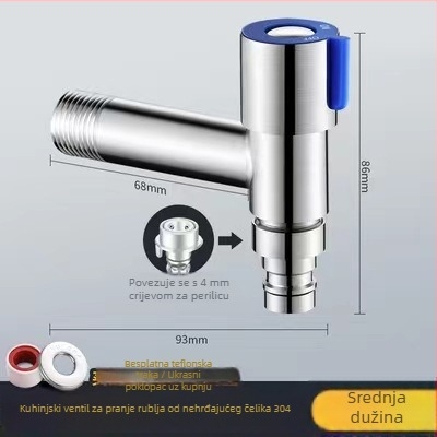 Mini kutni ventil od 304 nehrđajućeg čelika za toplu vodu, ugrađena instalacija, model Mini Angle Valve, radni tlak 1,2 MPa, materijal: čelik