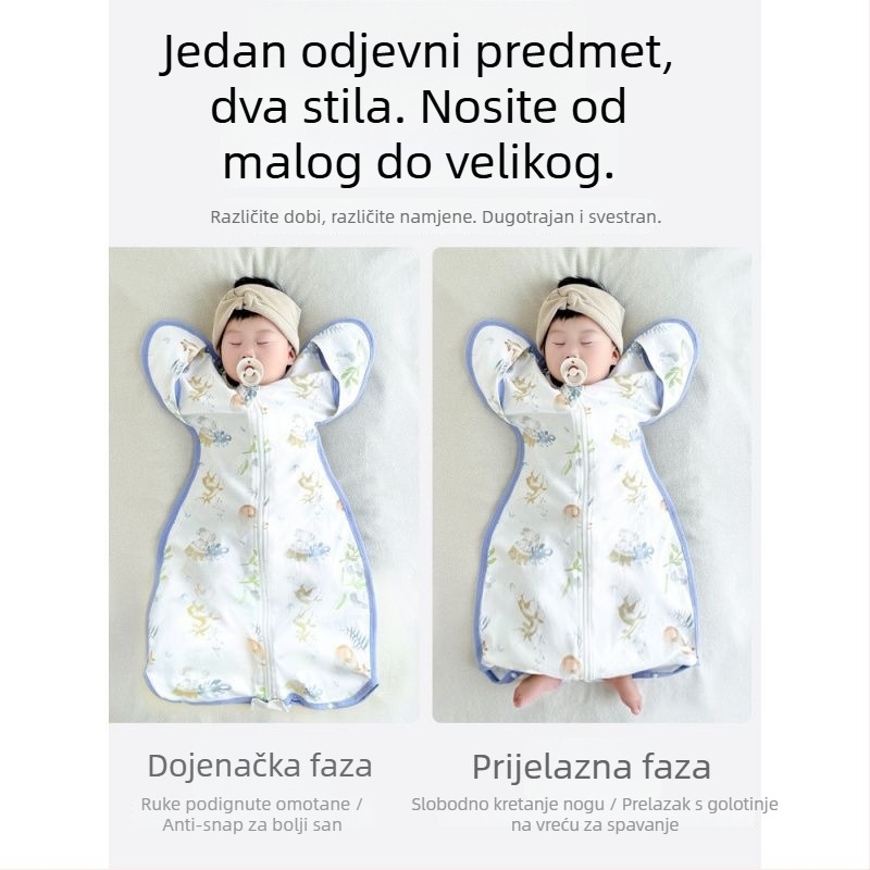 Dječji spavaći vreć s rukavima quilt stilom, vanjska i podstava od 95% pamuka, punilo od šuplje pamuka
