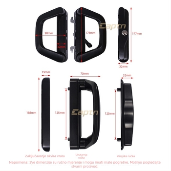 Brava za klizna vrata s drškom – model Butt sliding door lock; materijal: cinkova legura; stil: moderni minimalist; namjena: klizna vrata; s ključem